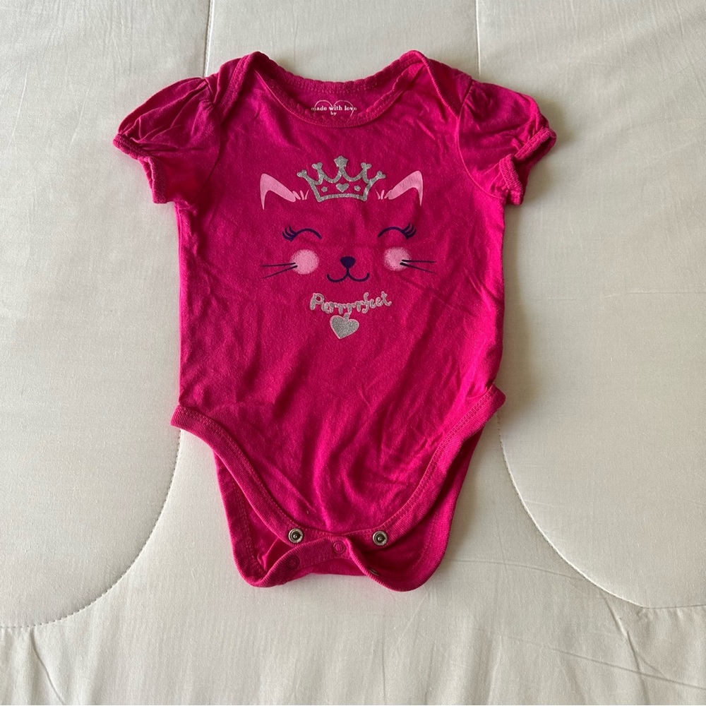 Made With Love by PLACE Hot Pink Cat Print Bodysuit Size 3-6M